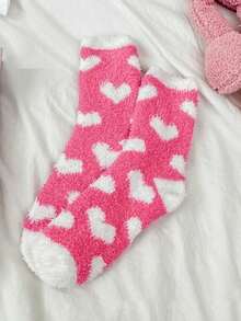 1/3/5双装粉色蓬松袜子，情人节礼物，秋冬季女士加厚保暖袜，不掉毛圣诞礼物 - 粉色 - 查看 11