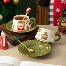 Coffee Cup Christmas Ceramic Cup And Saucer Set High Temperature Fired Glaze Highly Attractively Santa Claus Gift Set