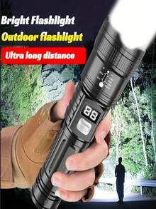 Lanterna LED tática recarregável superbrilhante de 1 peça, 3 modos de iluminação, visor digital, durável, ideal para entusiastas de esportes ao ar livre, caminhadas, caça, acampamento