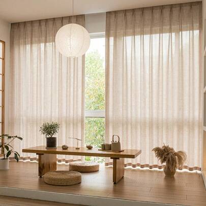 1 件亚麻现代亚麻纱窗帘 - 日式亚麻风格，杆袋设计，适用于客厅和卧室 - 透明滤光窗帘，客厅窗帘，卧室窗帘