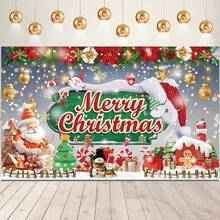 1pc Christmas Background Banner, 82.7*59.1/59.1*39.4/39.4*29.5 Inches Santa Claus Snowman Gingerbread Man Merry Christmas Background Suitable For Christmas Party, Photography Background, Wall Sign, Yard Sign, Winter New Year Christmas Eve Christmas Party Decoration