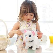New Walking Plush Toy Cat  Electric Interactive Stuffed Animal Cat  A Cat Pet Toy That Can Meow, Wag Its Tail And Nod Its Head  Perfect Holiday Gift For Children - 矮腳貓 白色 - 查看 4