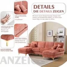 Modernes großes Chenille UShape Sektionssofa mit doppelten Liegesitzen für Wohnzimmer Schlafzimmer Büro Wohnung Villa Wohnzimmer Zuhause am Kamin ROSA