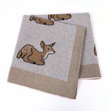 1 件婴儿针织毯，卡通鹿图案，100% 纯棉，婴儿舒适盖毯，适合日常使用 - 白色 - 查看 12