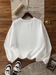 New Women's Long-Sleeved Pure Cotton T-Shirt. Sweat-Absorbent And Breathable, This Versatile Round-Neck Loose Top Is A Must-Have For Fall And Winter Basements. High-Quality Cotton Long Sleeves Are Your First Choice. - trắng - Xem 3