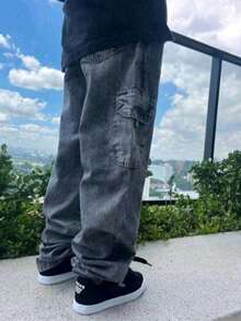 Men's Plus Size Cargo Pants Dazzling Extra Large Balloon Jeans With Original Pocket - Than chì - Xem 3