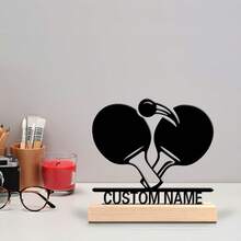 1pc Romantic Personalized Custom Text Ping-Pong Bats Metal Art With Wooden Base Tabletop DecorationParisian Desk Art With Wooden Base, Perfect For Travel Lovers, Office, Cafe Decor Christmas Decorations Graduation Party Gift
