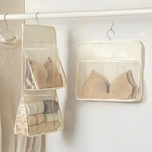 3 pièces Set (2 sacs suspendus à double couche + 1 sac de rangement en maille) pour l'organisation de la penderie pour les chaussettes, les vêtements, les pantalons, les soutiens-gorge, en tissu Oxford épaissi
