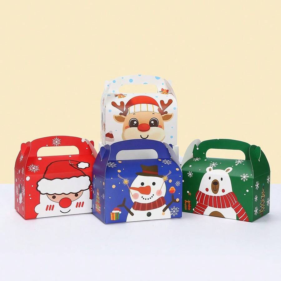4pcs Christmas Theme Handheld Gift Boxes, Cartoon Apple Packaging Boxes For Christmas Eve, Afternoon Tea, Desserts, Cakes