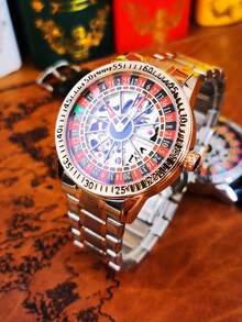 AOKULASIC 1pc Luxury Rose Golden Skeleton Automatic Watch For Men Luminous Hands Rotating Design Stainless Steel Strap Business Casual Men Watches - Rose Gold - View 3