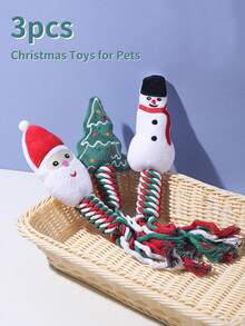 3pcs Pet Christmas Supplies - Chew Toys, Dental Care, Knotted Rope Toys, Interactive Toys For Dogs, Gifts For Your Furry Friends To Celebrate The Holidays!