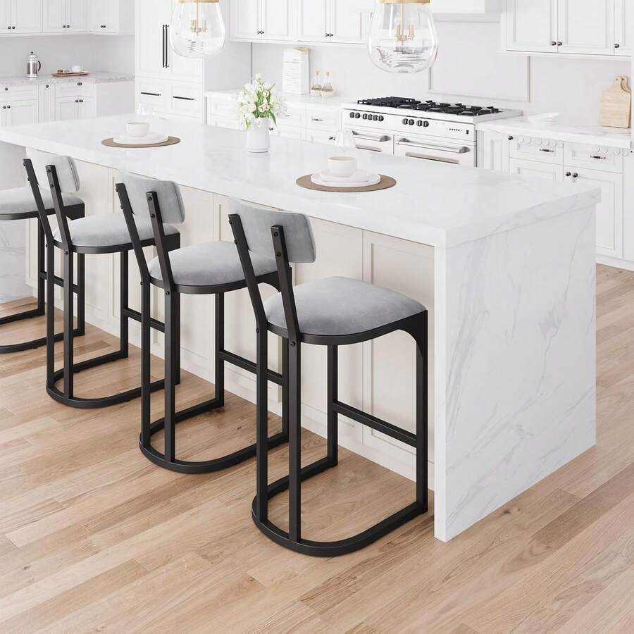 mteryoing Counter Height Bar Stools Set Of 2/4 - Modern Kitchen Breakfast & Pub Chairs With Upholstered Seats, Metal Legs And Armless Design For Home Bar, Dining Room - Xám-2 chiếc - Xem 1