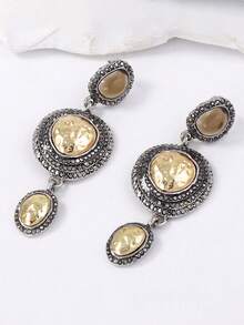 1 Pair Vintage Chic Luxury High-End Geometric Round Rhinestone Alloy Dangle Earrings For Women - Medieval style geometric shapes - View 6
