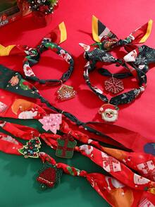 1pc Creative And Unique Santa Claus Christmas Tree Rhinestone Pearl Faux Pearl Pendant Fabric Printed Ribbon Necklace For Women, For Wearing At Festive Parties, Daily Family Gatherings, And Other Occasions, A Festive And Fashionable Piece Of Women's Jewelry.(Rhinestones In Random Color Arrangement) - Colorful - View 6