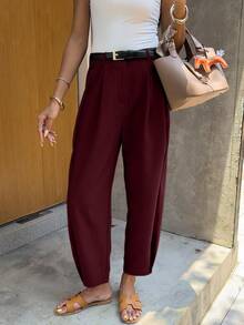 Women's Casual Solid Color Loose Pleated Lantern Harem Pants, Ankle Length, Without Belt Spring - Burgundy - View 3