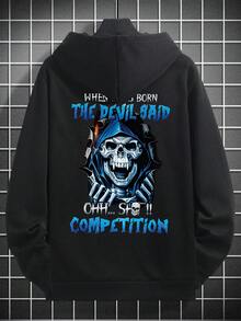 Men's Casual Street Punk Art Skull Graphic Hoodie Sweatshirt, Long Sleeve Top - Black - View 5