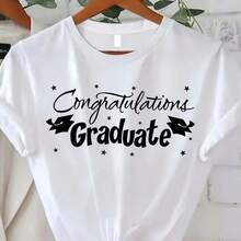 Celebrate Your Success In Style - Women's Congratulations Graduate T-Shirt, 180g White Cotton Crew Neck Short Sleeve Graphic Tee, Perfect For Graduation Gifts, Comfy Soft Breathable Casual Top - White - View 9