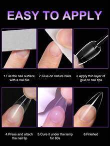 120/504片长水滴形软胶美甲贴片，透明哑光全覆盖美甲延长片，预成型亚克力假指甲，DIY美甲产品 - 無色 - 查看 5