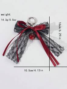 Lace Bow Keychain Hollow Red Ribbon Cherry Y2k Fashion Design Charm Delicate Backpack Key Chain Valentine's Day Gift Accessories Fall Burgundy - Black - View 4