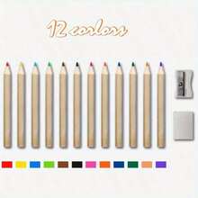 12 piezas/caja o 24 piezas/2 cajas Juego de lápices de colores mini con sacapuntas y borrador, 12 lápices de colores diferentes, adecuado como regalo de papelería, regalo pequeño, para dibujar, pintar, notas cortas