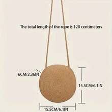 Handcrafted Pendant| Fashionable Round Woven Women's Crossbody Bag - Handwoven Shoulder Bag, Suitable For Beach Vacation, Available In Coffee, White, And Cream Colors, Fashionable Tote Bag| Bohemian Style| Thread Zipper, Beach Bag Accessories - 卡其色 1 - 查看 7