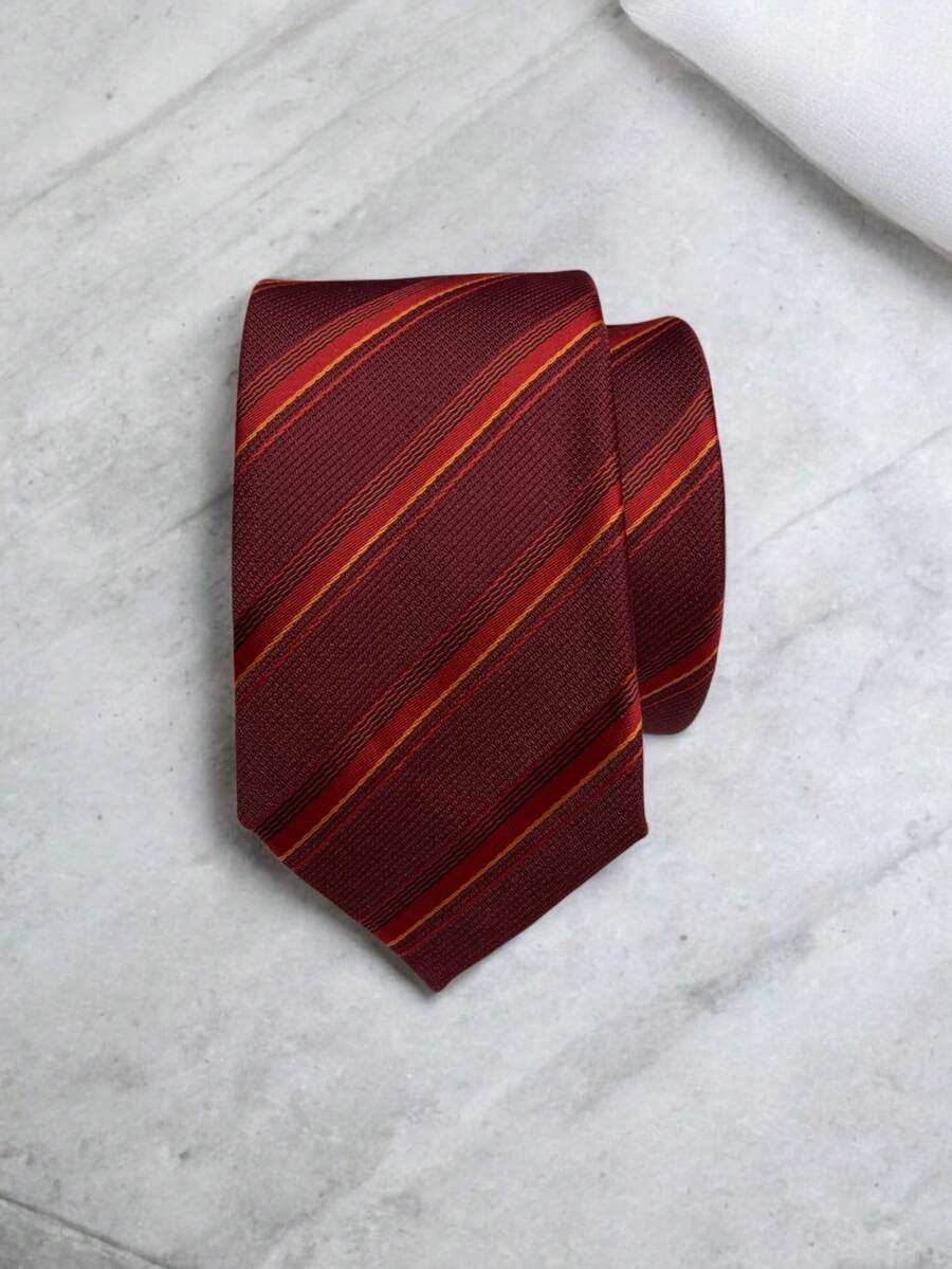 Luxury Men's Skinny Ties Polyester Silk Solid Polka Dot Striped Check Skinny Jacquard Groomsman Tie - 玫瑰紅 - 查看 1