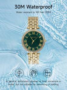 Anne Klein 女士金色石英手链腕表，亮绿色表盘，防水，奢华表壳，复古时尚女士腕表 - 金色2 - 查看 5