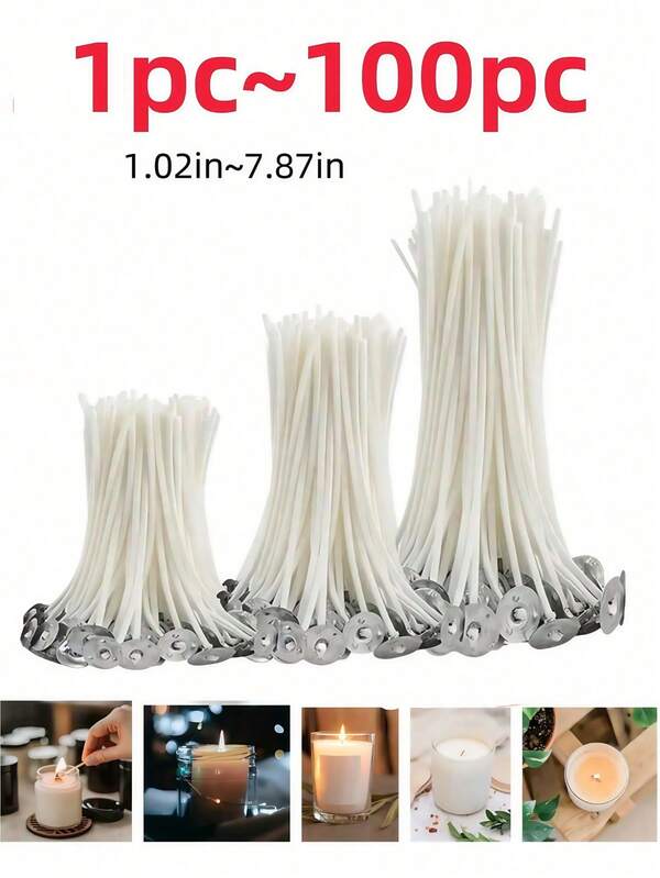 100pcs Candle Wicks Smokeless Wax Pure Core For Diy Candle Making Pre-Waxed Wicks Party Supplies,Room Decor,Gifts Birthday Graduation,Pre-Waxed Low Smoke Candle Making Kits Wickfor Soy Beeswax Adults Making Candles Halloween, Spooky, Autumn, Festival, Holiday , Winter, Holiday, Festival,Room Decor,Gifts.