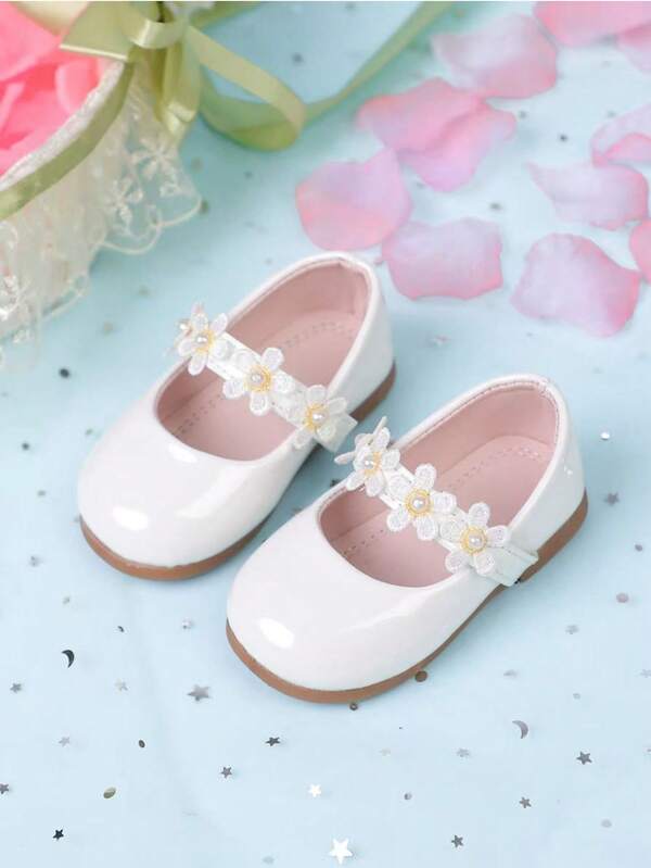 New Style Pearl & Flower Decor Baby Princess Shoes, Suitable For All Seasons