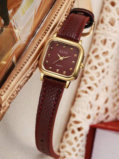 1pc Elegante Bar Scale Dial Leather Strap Quartz Watch, Matching, Birthday, Her, Anniversary, Year End Promotion, Singles' Day, Halloween No Box view 2