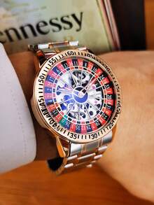 AOKULASIC 1pc Luxury Rose Golden Skeleton Automatic Watch For Men Luminous Hands Rotating Design Stainless Steel Strap Business Casual Men Watches - Rose Gold - View 6