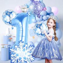 9 件套冰雪奇缘生日派对装饰套装，包括大雪花气球、渐变雪花气球、圆形雪花气球、迷你皇冠银色气球、数字铝箔气球、乳胶气球，适用于圣诞节、圣诞装饰、冬季雪花派对装饰、冬季派对装饰、公主主题生日、1-9 岁女孩生日气球装饰 - 彩色 - 查看 4