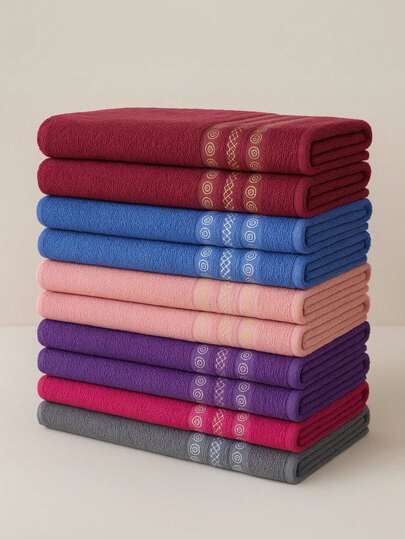 Kit 12 Toalha de Rosto Barra Decorada 35x75cm Algodão Poliéster Alta Absorção Toque Suave