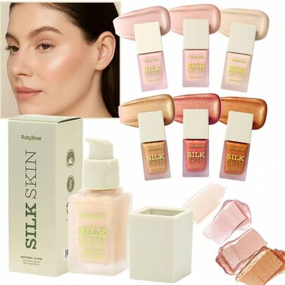 Iluminador Líquido Ruby Rose Silk Skin Natural Glow Facial e Corporal com Brilho Intenso