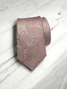 Luxury Men's Skinny Ties Polyester Silk Solid Polka Dot Striped Check Skinny Jacquard Groomsman Tie - 杏色 - 查看 1