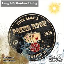 [2D Flat] Personalized Retro "POKER ROOM" Aluminum Sign - Customizable Circular Wall Art, Rustic Vintage Decor - 彩色 - 查看 6