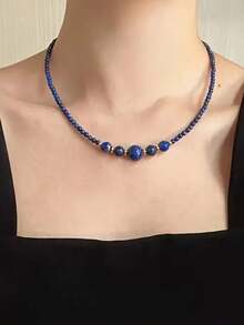 1 chiếc vòng cổ đá Lapis Lazuli tự nhiên, sự lựa chọn hàng đầu cho vòng cổ kỷ niệm hàng ngày của phụ nữ - Màu xanh lam - Xem 2