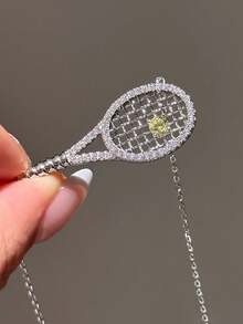 rundraw 1 Bộ vòng cổ và vòng tay vợt tennis Zirconia khảm vàng đồng sang trọng thời trang thu/đông, thích hợp cho tiệc tùng, khiêu vũ, thể thao ngoài trời, phụ kiện trang phục hàng ngày - Vàng - Xem 3
