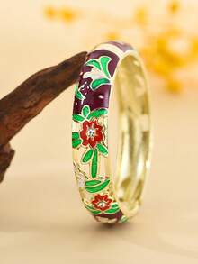 1 pieza Nuevo brazalete de estilo bohemio de moda con esmalte de flor enchapado en oro, adecuado para joyería de mujeres y niñas