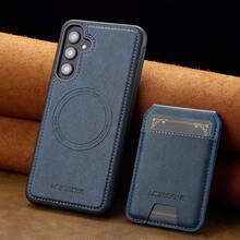 OUKNOEO 可拆卸磁吸无线充电仿皮手机壳，兼容 17 Air 16e 15 14 13 Pro Max S26 S25 Edge S24 Ultra Plus A37 A57 Pixel 10 9 8 7，带卡盒，3 个卡槽，防盗刷卡包 - 藍色 - 查看 14