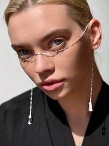 Feather Face Chain With Beads & Tassels, Unique Design, Fashionable Accessory For Women, Suitable For Halloween And Street Style