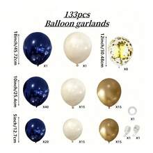 133 件海军蓝和金色气球花环拱门套装，沙白和蓝色闪光气球，不同尺寸 18 12 10 5 英寸，适用于圣诞节、生日派对、婚礼、婚礼秀、周年派对、毕业派对、节日装饰用品 - 彩色 - 查看 8