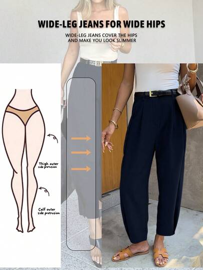 Women's Casual Solid Color Loose Pleated Lantern Sickle Pants, Ankle Length