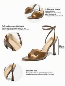 女士高跟凉鞋，适合春夏季、夜店、派对、户外、时尚、优雅、高端宴会、镜面工艺、细高跟、方头、派对、度假、奢华、性感 PU 皮革、交叉细裸带、扣环、闪亮纯色、舒适材质、性感踝带、优雅、端庄、巧克力鞋、优雅高跟凉鞋 - 巧克力棕 - 查看 8