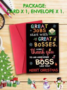 1 Stück süße Weihnachts-Dankeskarte als Geschenk für Chef, Leiter, Manager, Lustige Weihnachtskarte als Geschenk für Männer und Frauen, beste Weihnachts-Dankeskarte für den Chef, Weihnachtsgeschenkideen - Verschiedenfarbig - Übersicht 4