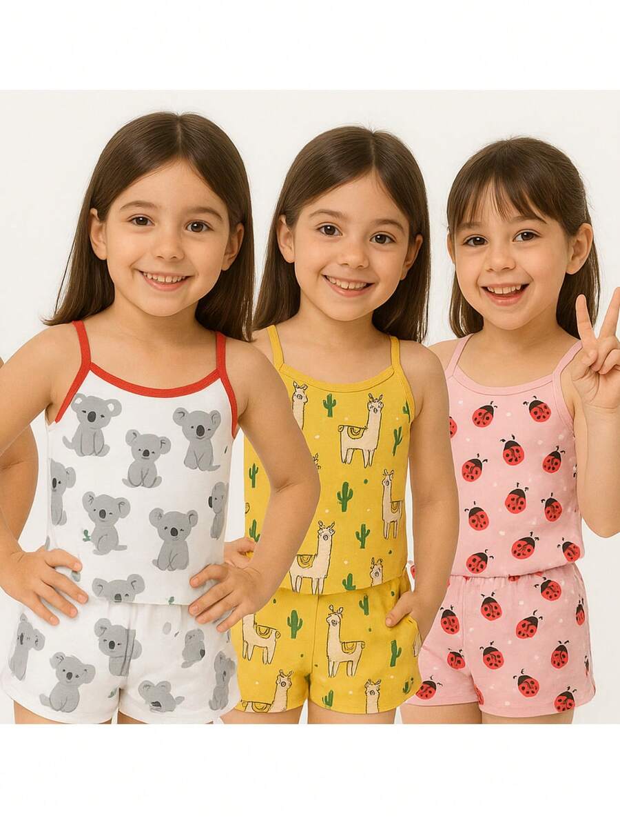 Kit 03 INFANTIL Baby Doll Pijaminhas Dormir Coloridos Fofos - Multicolorido - Visão 1