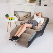 Lazy Inflatable Sofa, Inflatable Lounge Chair, Flocked Backrest, Inflatable Sofa Bed, Suitable For Indoor And Outdoor Use, Home, Patio, Garden, Swimming Pool, Camping (Includes Air Pump) - Coffee - View 6