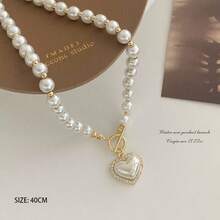 1pc Shiny Heart, Rose & Pearl Necklace For Women, Fashionable Elegant Choker Necklace, Versatile Luxury Everyday Wear, Birthday/Valentine's Day Gift