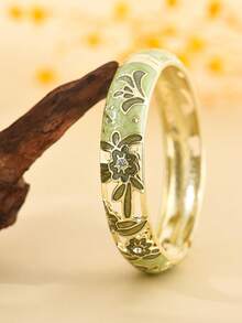 1 pieza Nuevo brazalete de estilo bohemio de moda con esmalte de flor enchapado en oro, adecuado para joyería de mujeres y niñas