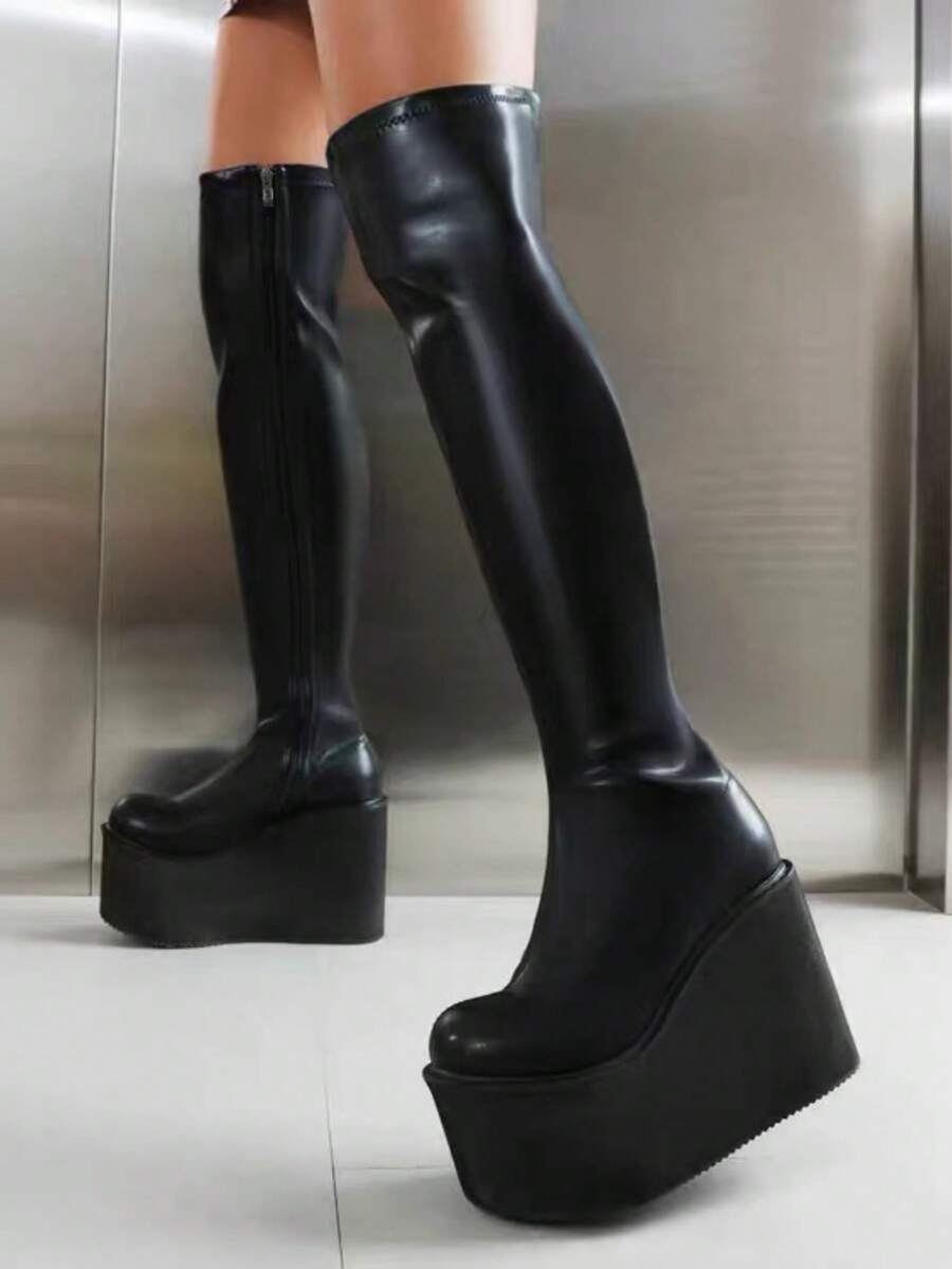 2025春秋新款女士过膝长靴，百搭厚底粗跟细高筒骑马靴，性感派对风